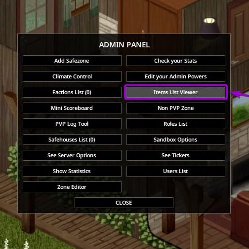 'Items List Viewer' button outlined with arrow