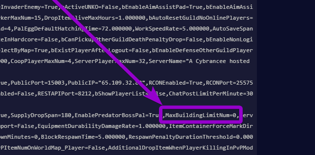 'MaxBuildingLimitNum' outlined with arrow