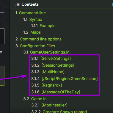 Modification headers for the GameUserSettings file