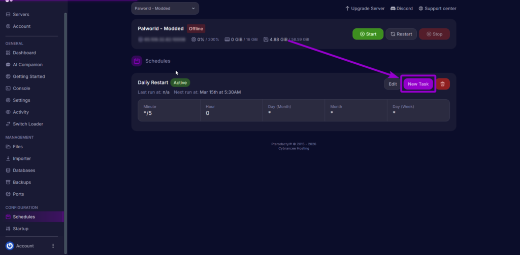 Cybrancee Panel- New Task Restart