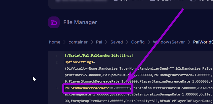 'PalStomachDecreaceRate' outlined with arrow