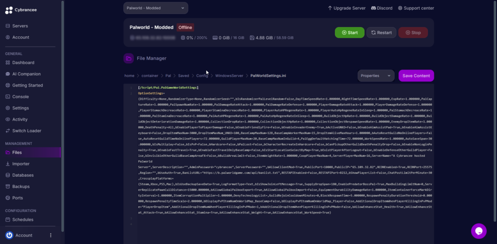 'PalWorldSetting.ini' Edit the given rates 