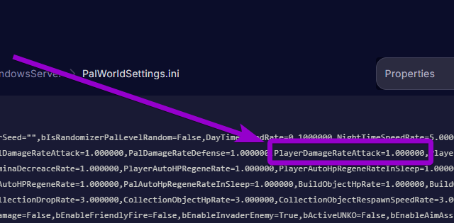 'PlayerDamageRateAttack' outlined with arrow