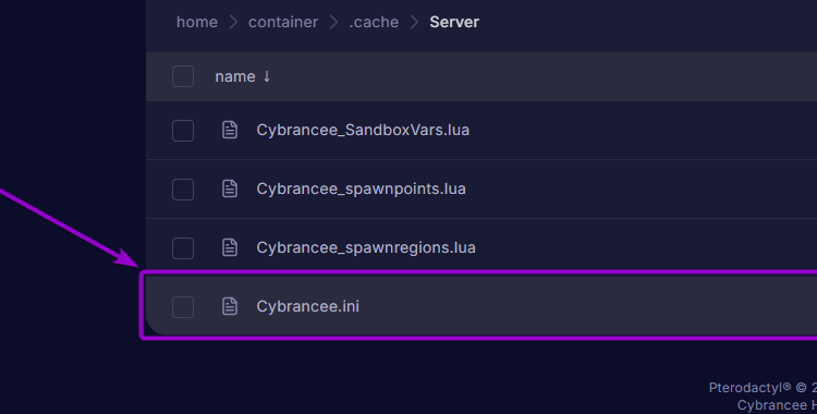Project Zomboid '.ini' file outlined with arrow