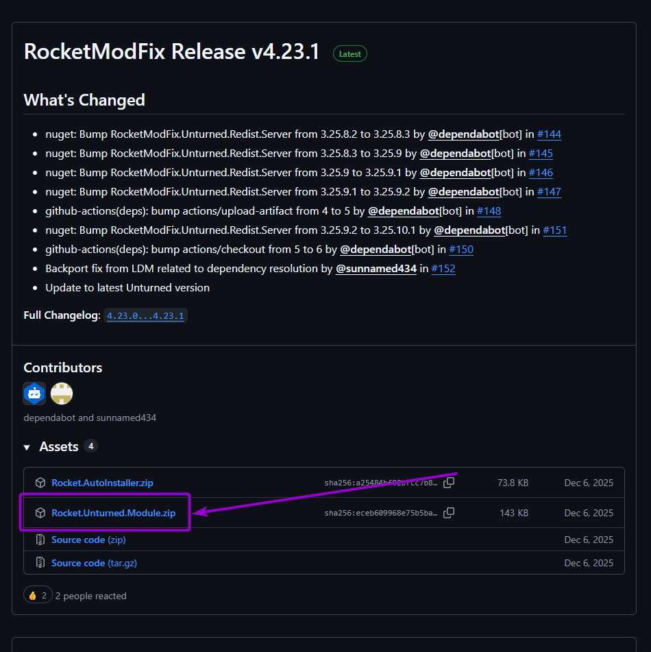 'Rocketmodfixed' github module outlined with arrow