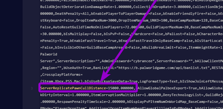 'ServerReplicatePawnCullDistance' outlined with arrow