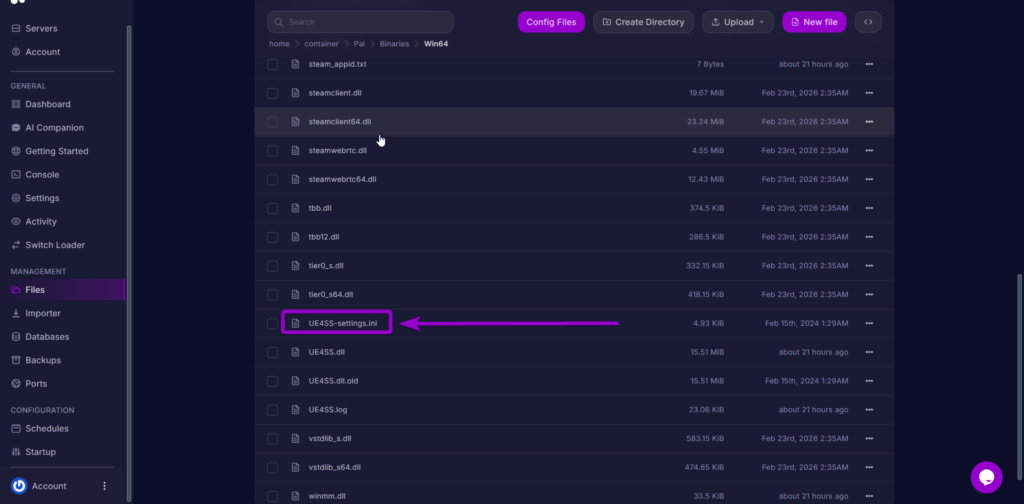 'UE4SS-settings.ini.' outlined with arrow