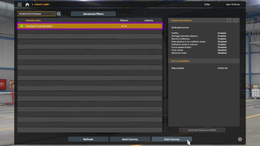 American Truck Simulator search result with the Join Convoy button highlighted