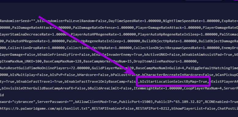 'bIsStartLocationSelectByMap' outlined with arrow
