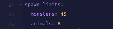 Close up of updated spawn limits in bukkit yml