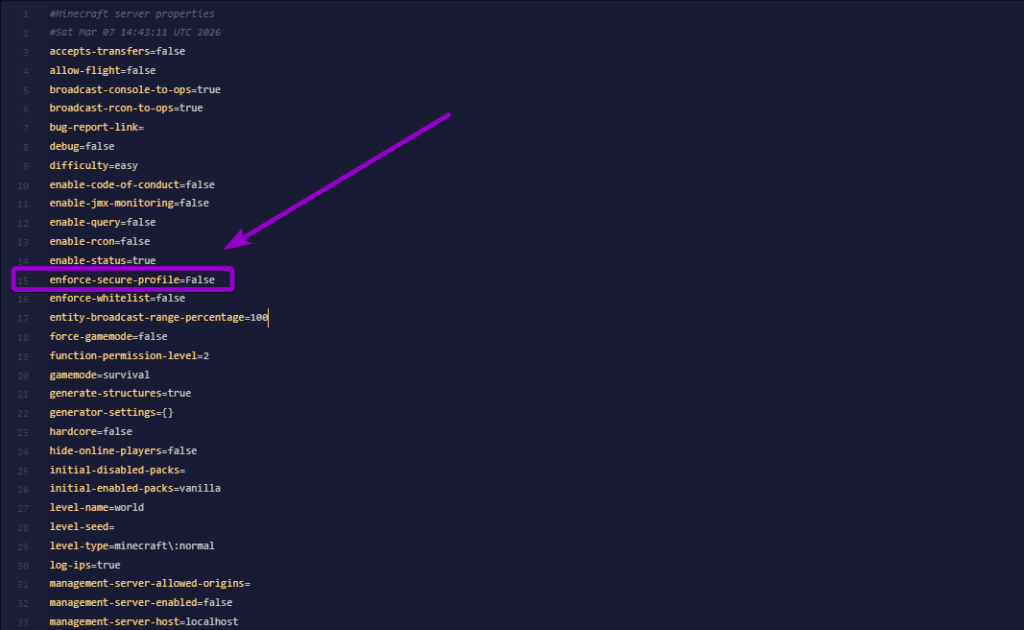 Cybrancee server properties enforce secure profile false