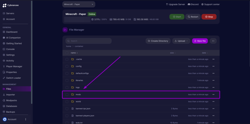 Minecraft file manager mods folder location