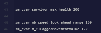 Adding survivor health and speed multiplier commands to the server.cfg file
