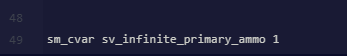Adding the infinite primary ammo override command to the server.cfg file