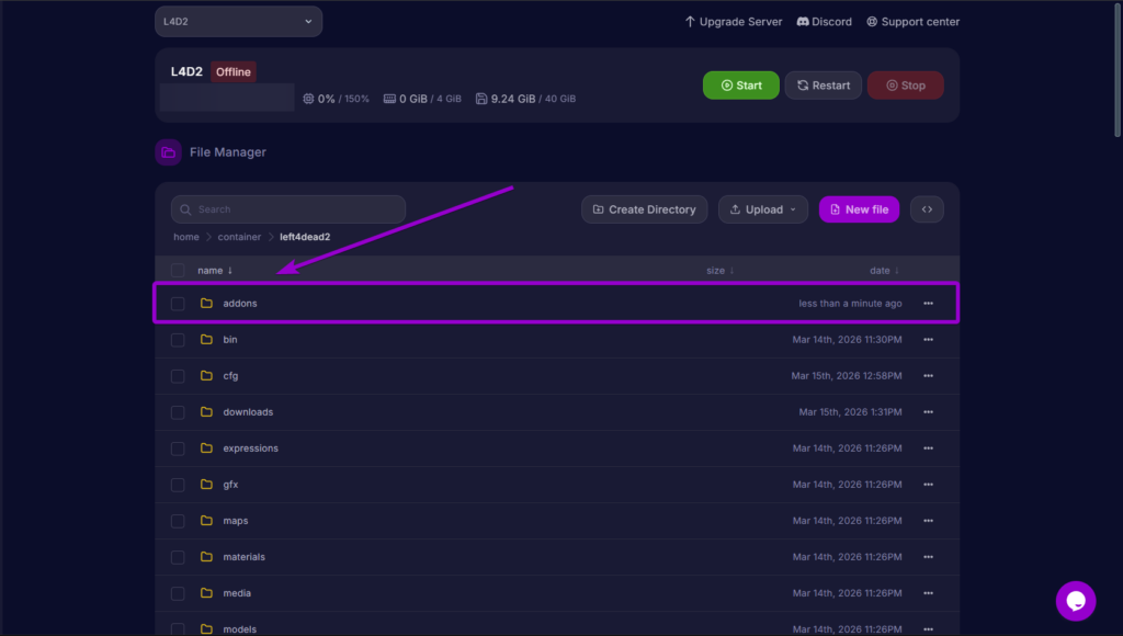 Selecting the addons folder in Left 4 dead 2 