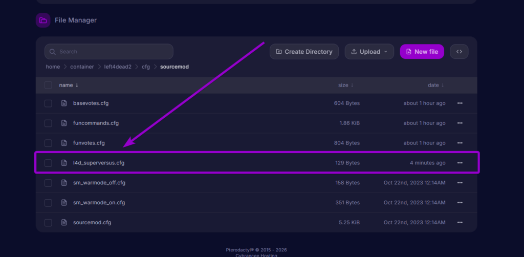Locating the l4d_superversus.cfg file inside the sourcemod cfg folder