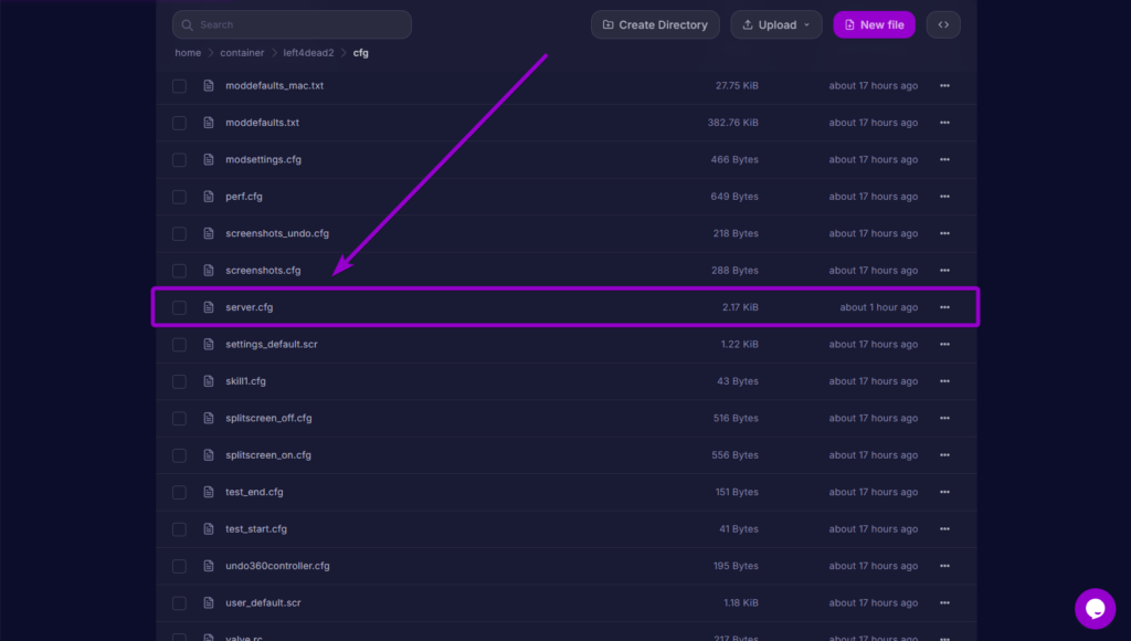 Clicking the server.cfg file in the Cybrancee file manager to edit configuration settings