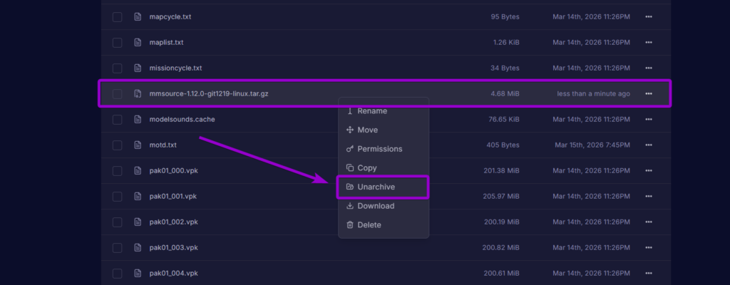 Unarchiving the MetaMod files inside the left4dead2 folder