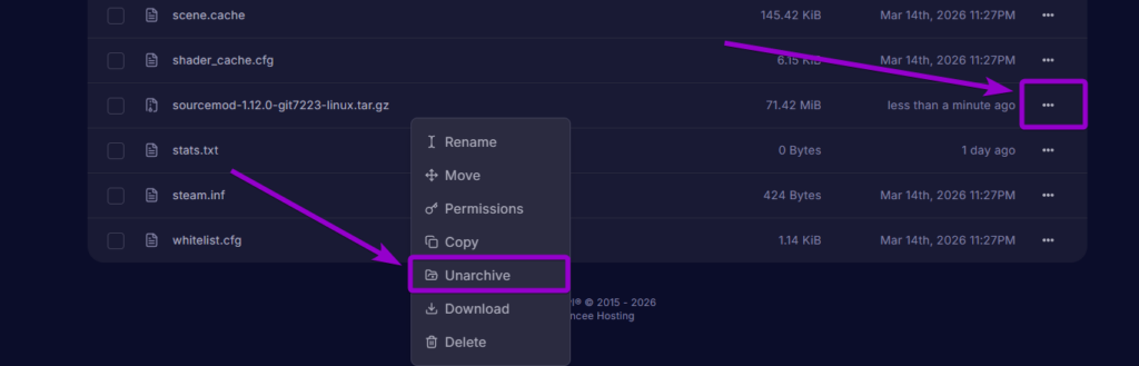 Unarchiving the SourceMod files inside the left4dead2 server directory
