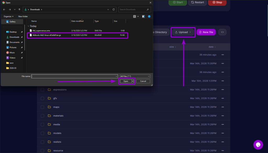 Uploading the L4DToolZ extension archive to the server