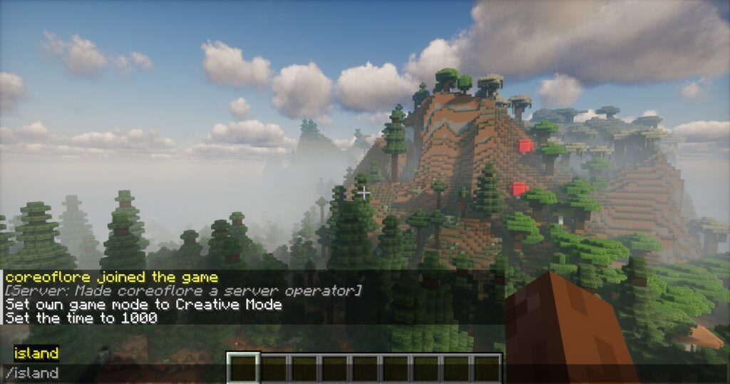 Typing island command in Minecraft Skyblock