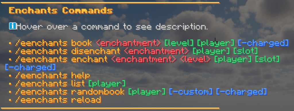 ExcellentEnchants commands list in Minecraft chat
