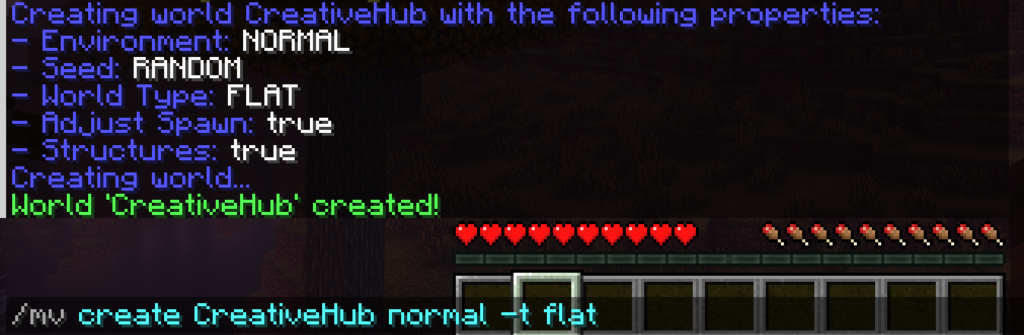 Generating a superflat Creative world using the Multiverse-Core command in Minecraft