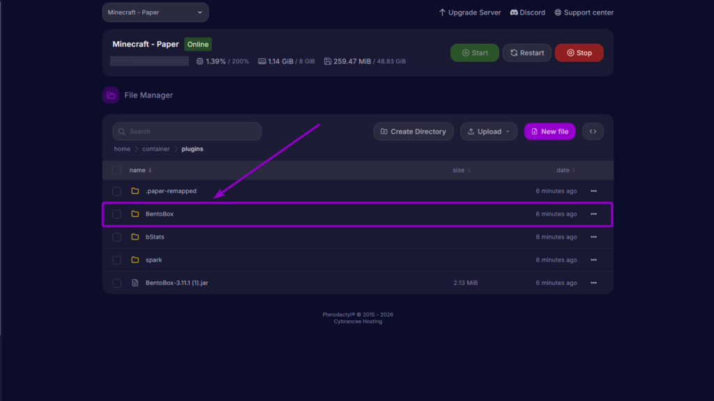 Minecraft file manager plugins BentoBox folder location