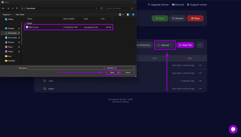 Uploading the GSit jar file into the server's plugins directory