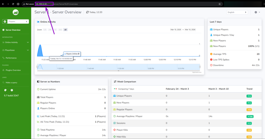 Plan Player Analytics web dashboard interface