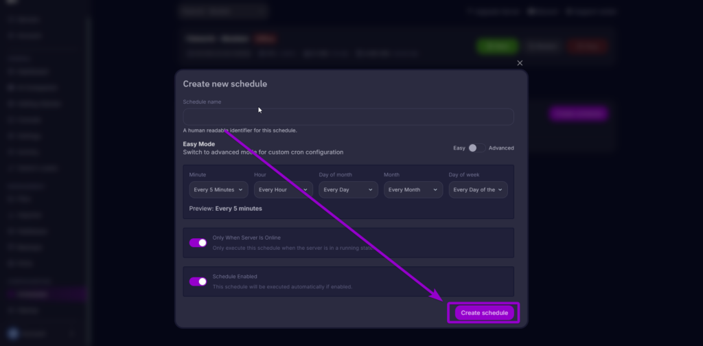 Cybrancee Panel- Create Your Schedule Palworld