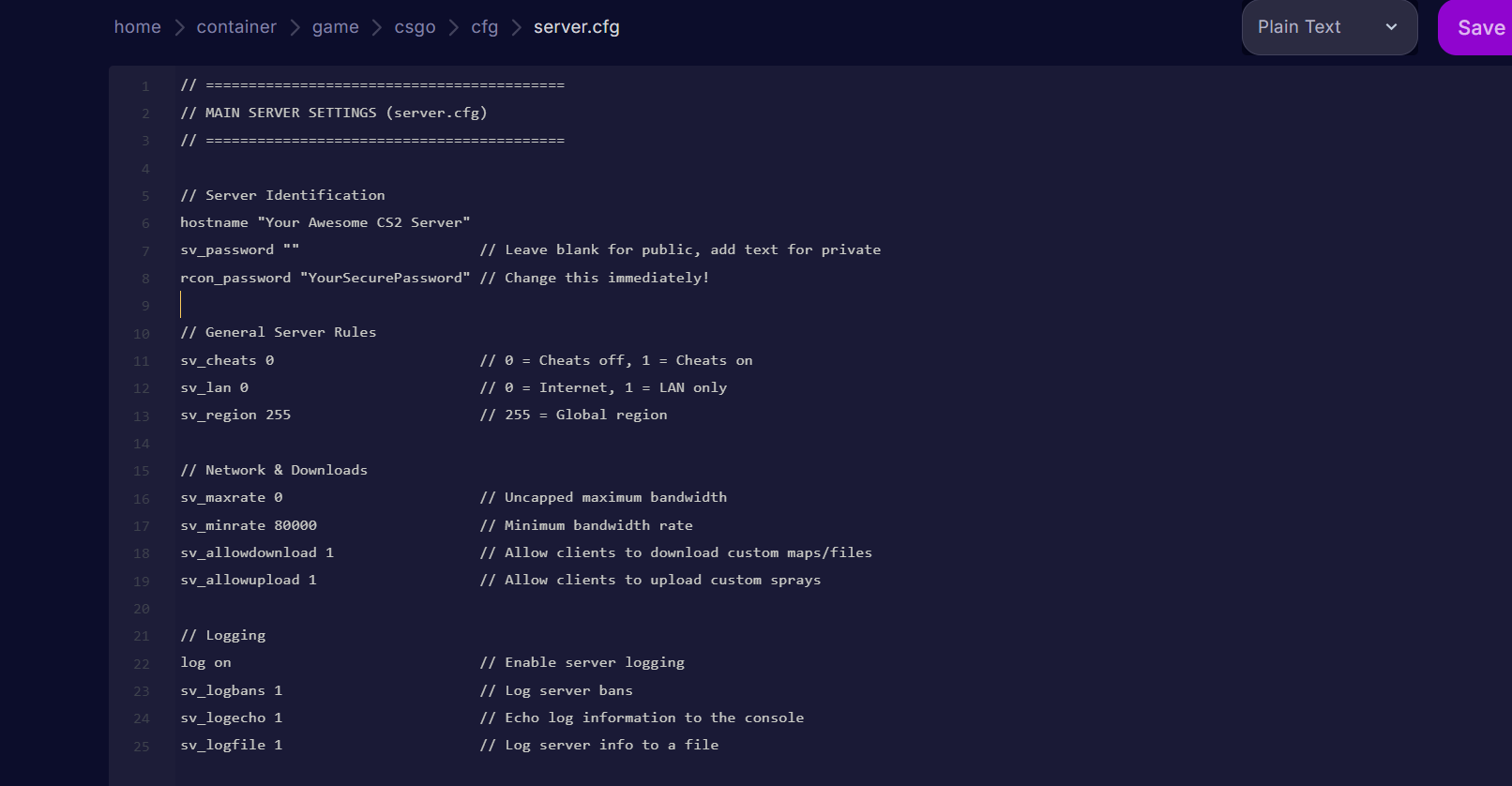 Edit 'server.cfg' file