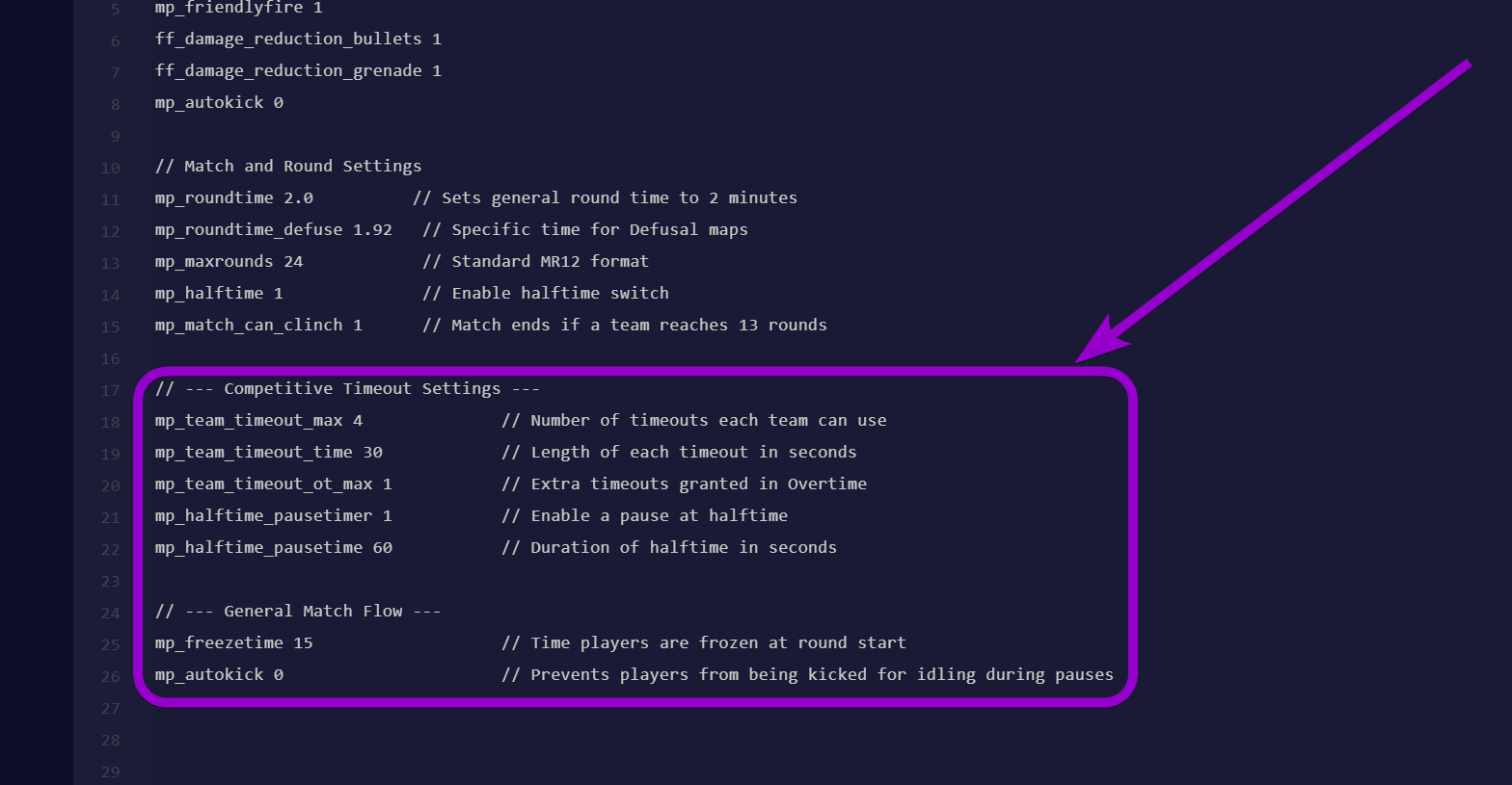 'CompetitiveTimeoutSettings' outlined with arrow