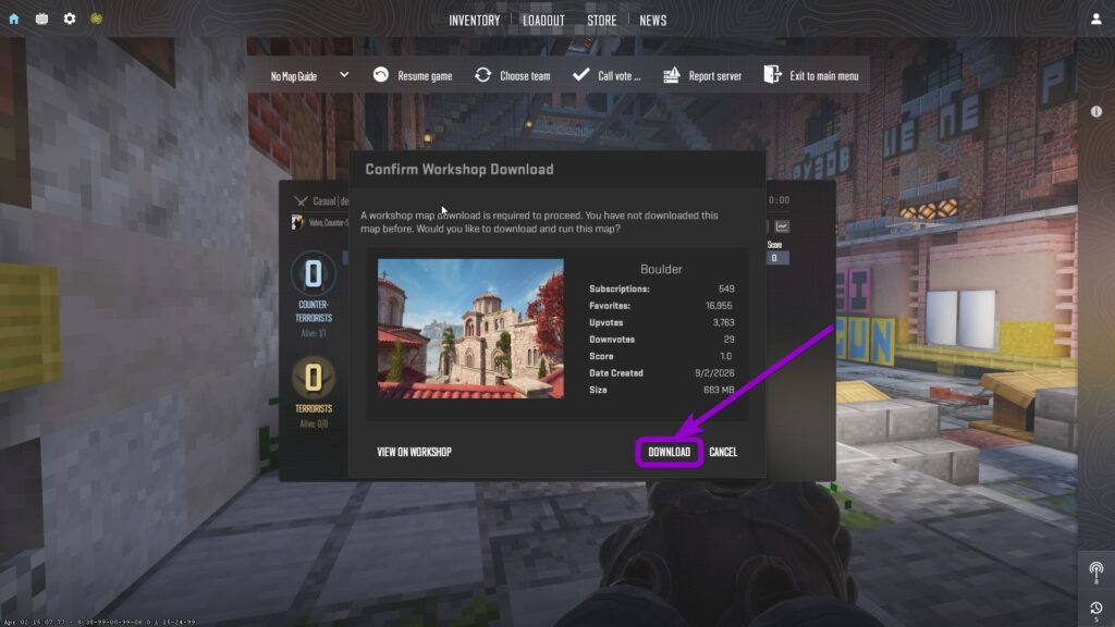'download'button outlined with arrow