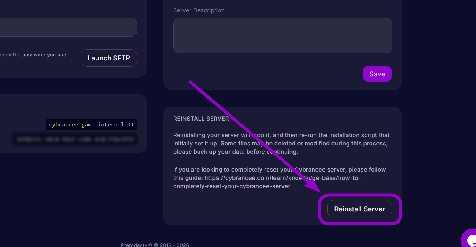 'ReinstallServer' outlined with arrow