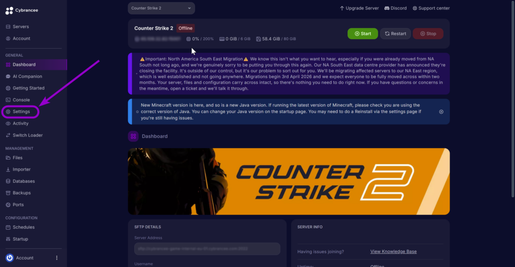 'Setting' tab outlined with arrow