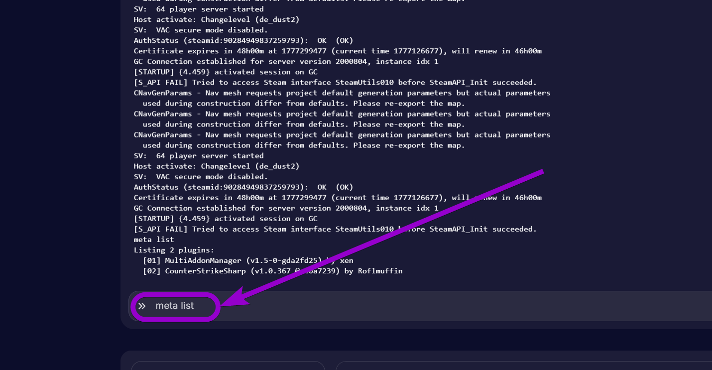 'meta list' outlined with arrow