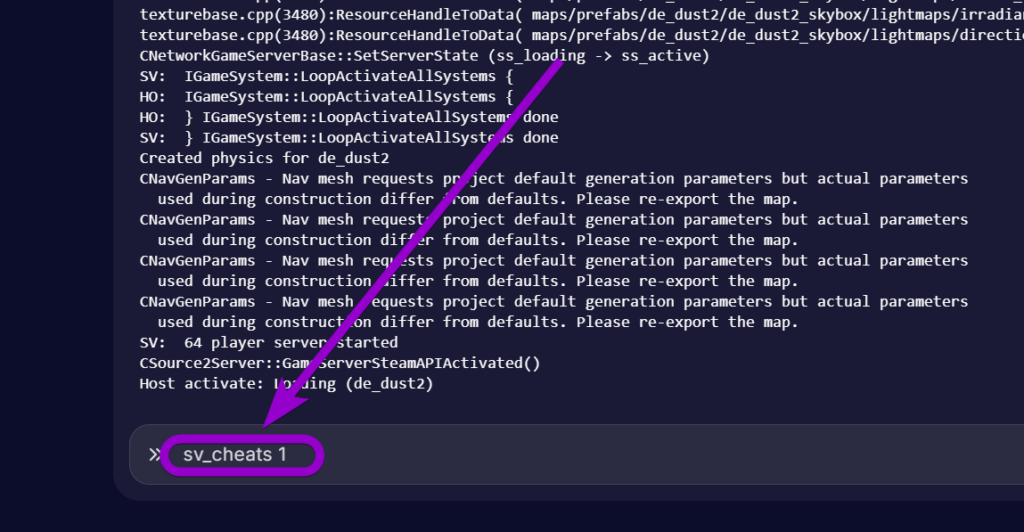 'sv_cheats' outlined with arrow