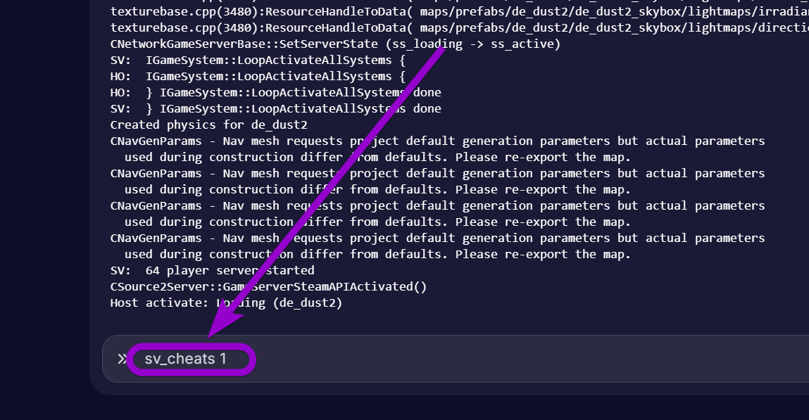 'sv_cheats' outlined with arrow
