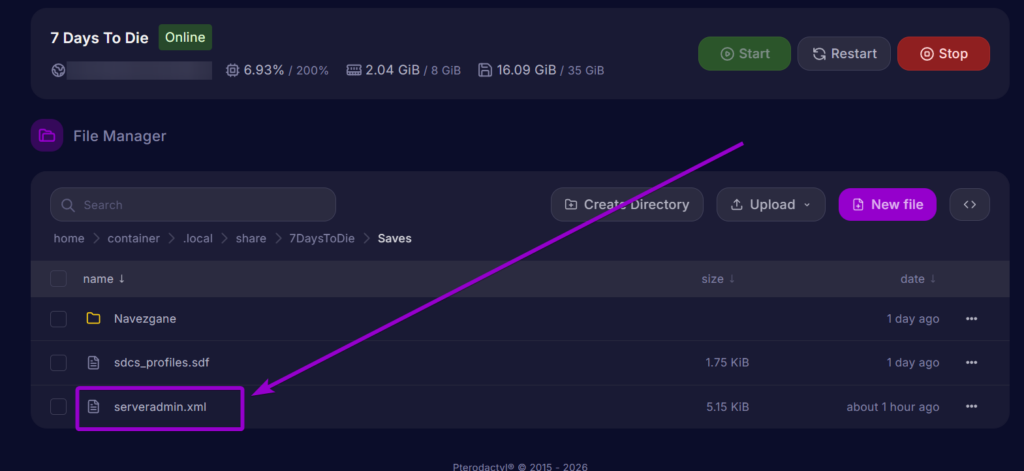 Cybrancee Panel 7 Days To Die Files Admin Config File Outlined