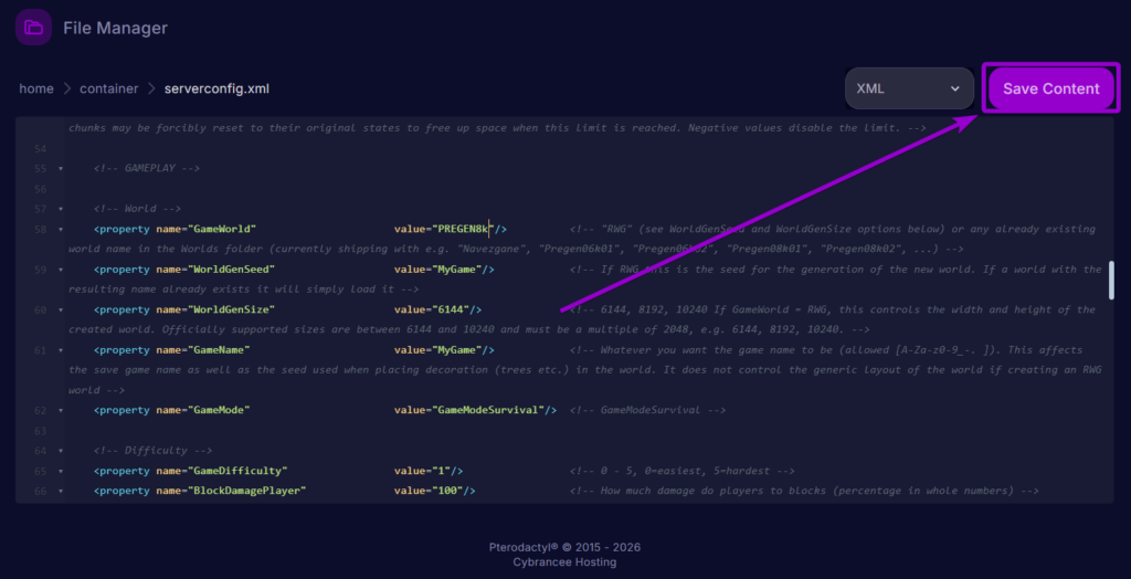 Cybrancee Panel 7 Days To Die Server Config File Game World Line Outlined