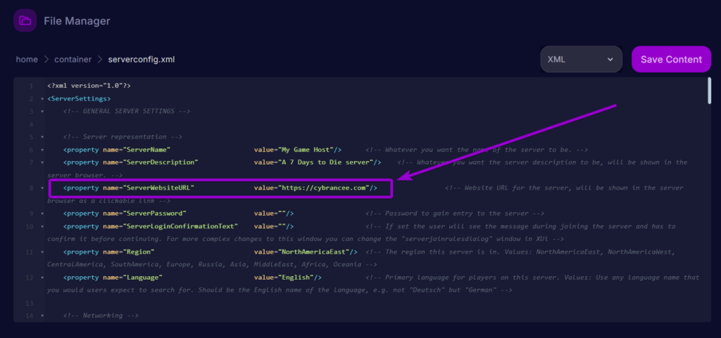 Cybrancee Panel 7 Days To Die Server Config Save Button Outlined