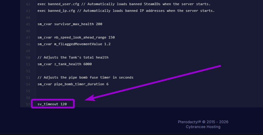 Adding sv_minrate and sv_maxrate commands to the Left 4 Dead 2 server configuration file