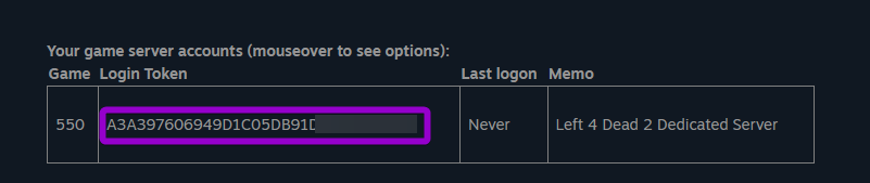 Copying the newly generated Game Server Login Token
