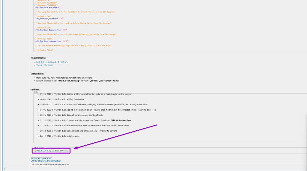 Downloading the l4d2_door_lock.zip file from the AlliedModders forum