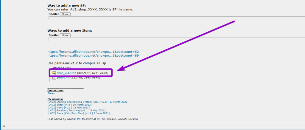 Downloading the shop_v.4.5.zip file from the AlliedModders forum