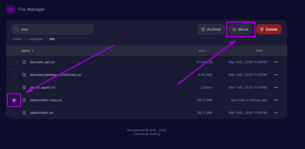 Selecting the duplicated steamclient copy file to move it