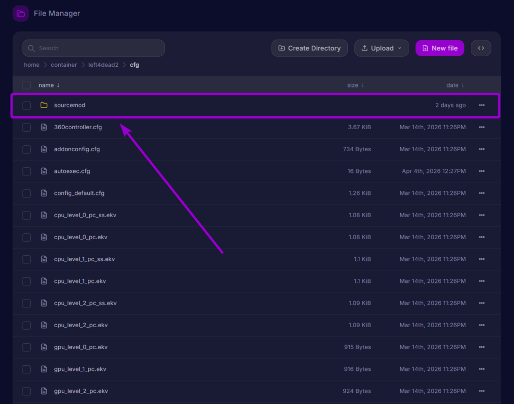 Opening the sourcemod folder inside the core server cfg directory