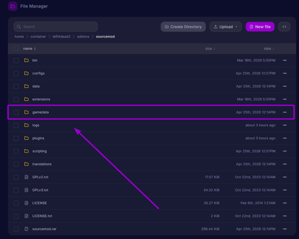 pening the gamedata folder inside the addons sourcemod directory