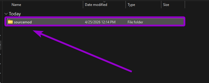 Opening the sourcemod folder inside the extracted shop plugin files